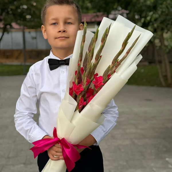 Букет на 1 сентября из 7 малиновых гладиолусов в Голицыно