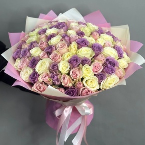 Букет из 101 розы пастельный микс (40 см) в Голицыно