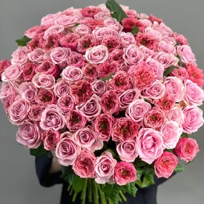 Нежный букет из 101 розы Риджентс парк и Аваланж микс  (70 см) в Голицыно