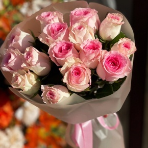 Букет из 15 розовых роз Кения (40 см) в Голицыно
