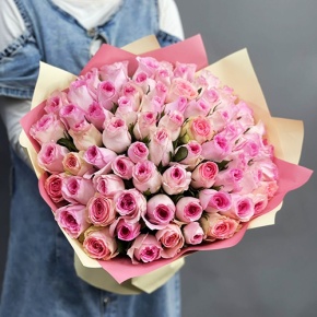 Букет из 75 розовых роз кения (40 см) в Голицыно