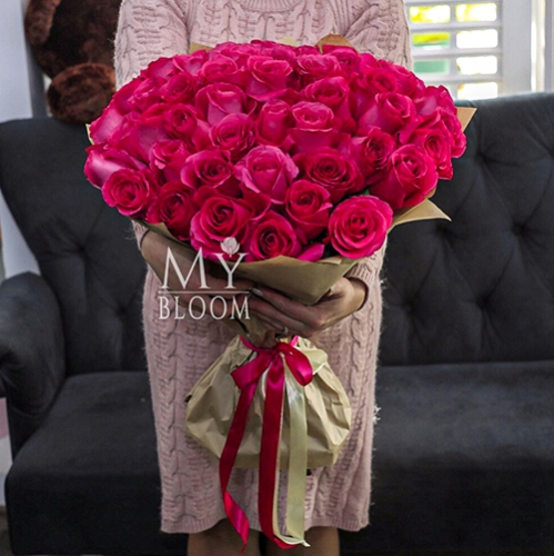 Букет 51 роза Эквадор Пинк Флоид (60 см) в Голицыно