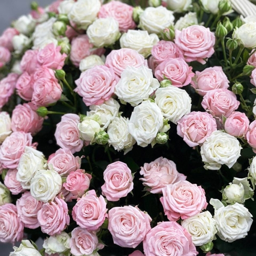 Композиция в корзине из 101 кустовой пионовидной розы в Голицыно